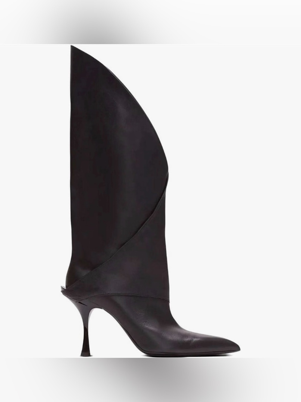 NEW Women's Faux Leather Knee High Black Boots V-Cut Pointed Toe